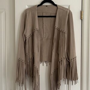 Vocal Cream Faux Suede Fringe Jacket